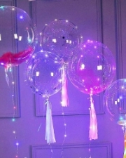 Светящиеся Шары Bubble (Баблс-Бобо) с гелием, перьями и светящейся лентой