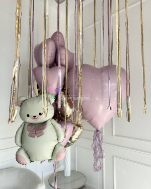 Шары девочке на день рождения с единорогом и мишкой