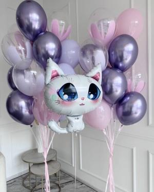Шары для девочки с белым котиком на день рождения