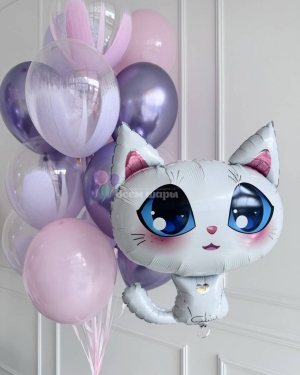 Шары для девочки с белым котиком на день рождения