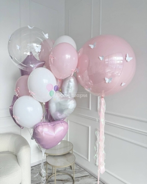 Шары для девушки нежно-розовые с бабочками