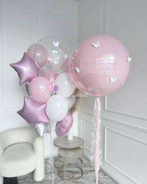 Шары для девушки нежно-розовые с бабочками