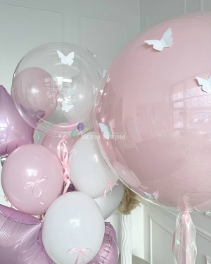Шары для девушки нежно-розовые с бабочками