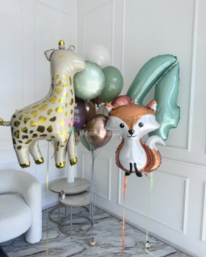 Шары на 4 года мальчику с лисой и жирафом