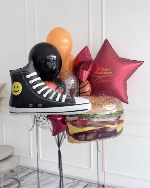 Шары для мальчика на день рождения с кедом и бургером
