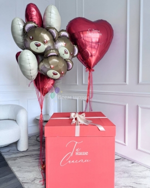 Коробка с шарами на день рождения девочки с мишками