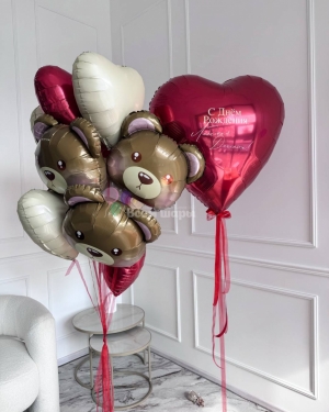 Коробка с шарами на день рождения девочки с мишками