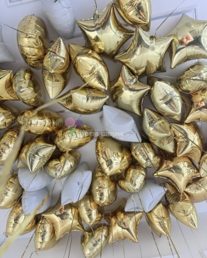 Шары под потолок золотые со звездами