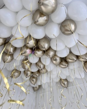 Шары под потолок бело-золотые