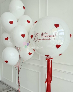 Шары белые с красными сердечками для девочки