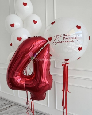 Шары девочке на 4 года белые с красными сердечками