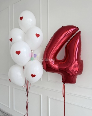 Шары девочке на 4 года белые с красными сердечками