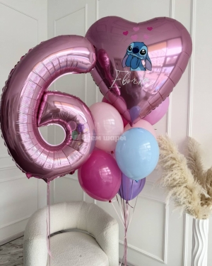 Шары розовые на 6 лет девочке Лило и Стич