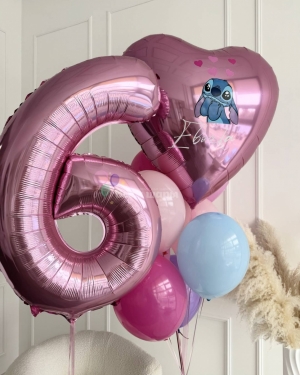 Шары розовые на 6 лет девочке Лило и Стич