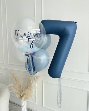 Шары на 7 лет мальчику голубые с баблс шаром