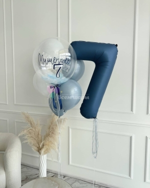 Шары на 7 лет мальчику голубые с баблс шаром