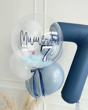 Шары на 7 лет мальчику голубые с баблс шаром