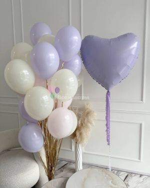Шары для девочки с большим сиреневым сердцем