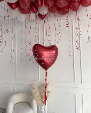 Шар-сердце с шарами под потолок для девушки на день рождения