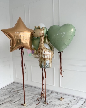 Шары на выписку мальчика с большим жирафом