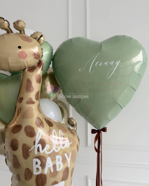 Шары на выписку мальчика с большим жирафом