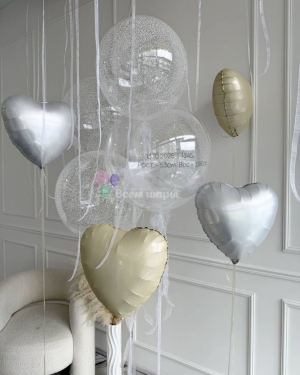 Шары Баблс мальчику на выписку с сердцами