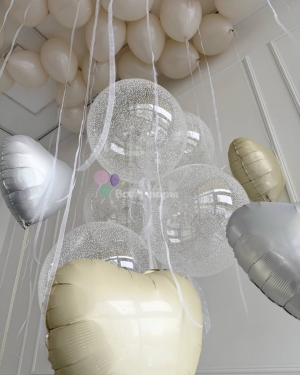 Шары Баблс мальчику на выписку с сердцами