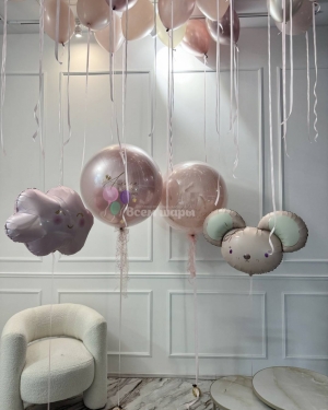 Шары на выписку девочки розовые с мышкой