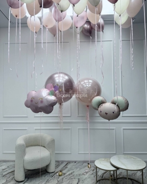 Шары на выписку девочки розовые с мышкой