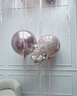 Шары Баблс на выписку девочки розовые