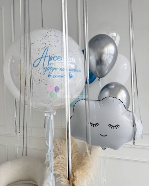 Шары на выписку мальчика с облаком и шарами под потолок
