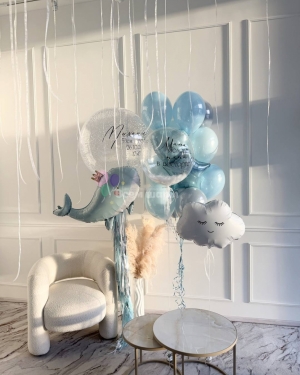 Шары на выписку мальчика с китом