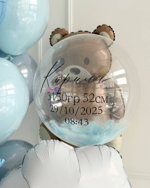 Шары на выписку мальчика с мишкой и облаком
