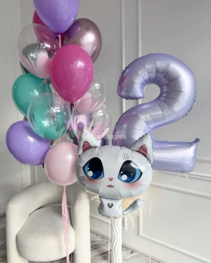 Шары девочке на 2 года с кошкой