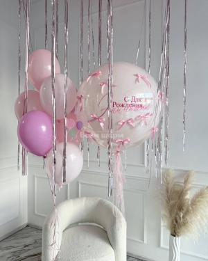 Шары девочке на день рождения розовые с шарами под потолок