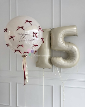 Шары девочке на 15 лет с шаром Баблс и бантиками