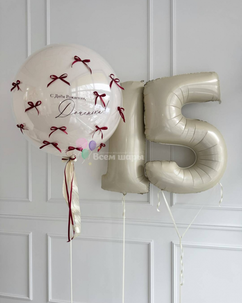 Шары девочке на 15 лет с шаром Баблс и бантиками