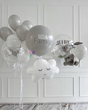 Шары на выписку мальчика с зайкой 