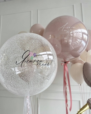 Шары баблс на выписку девочки с аистом