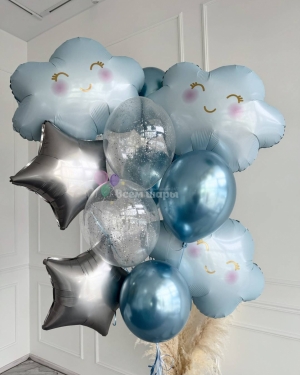 Фонтан из шаров на выписку мальчика