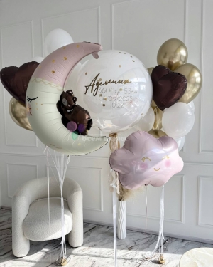 Шары на выписку девочки с облаком и мишкой