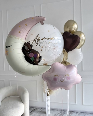Шары на выписку девочки с облаком и мишкой