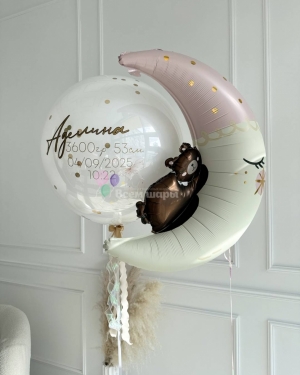 Шары на выписку девочки "Мишка на полумесяце"