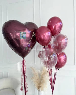 Шары для мамы бордовые с большим сердцем