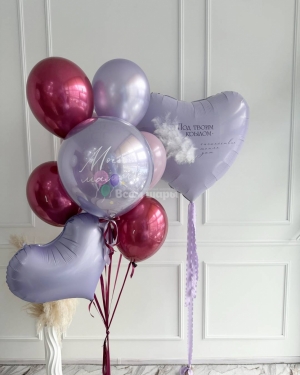 Шары на День матери сиреневые с большим сердцем