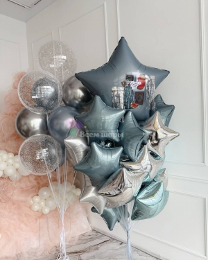 Шары звезды на Новый год "Синий хром"