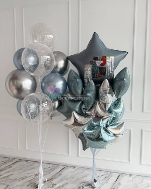Шары звезды на Новый год "Синий хром"