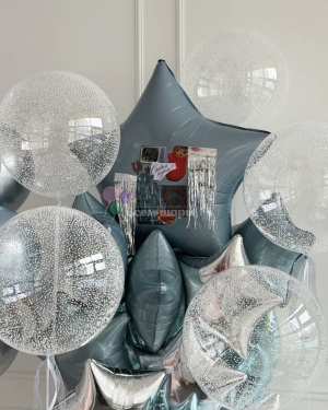 Шары звезды на Новый год "Синий хром"