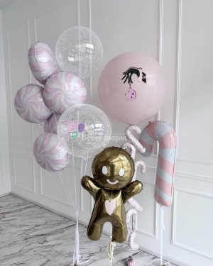 Шары на Новый год розовые с пряником