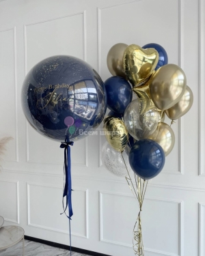 Шары для девушки на день рождения синие и золотые